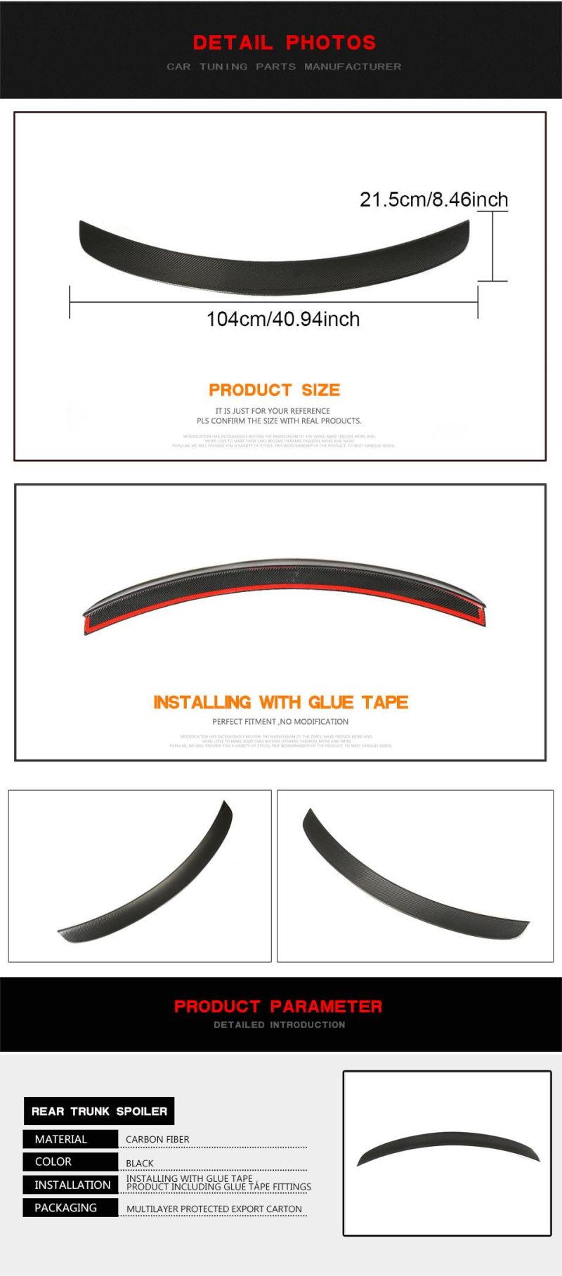 Carbon Fiber Rear Trunk Spoiler for Tesla Model 3 4-Door 2016-2018