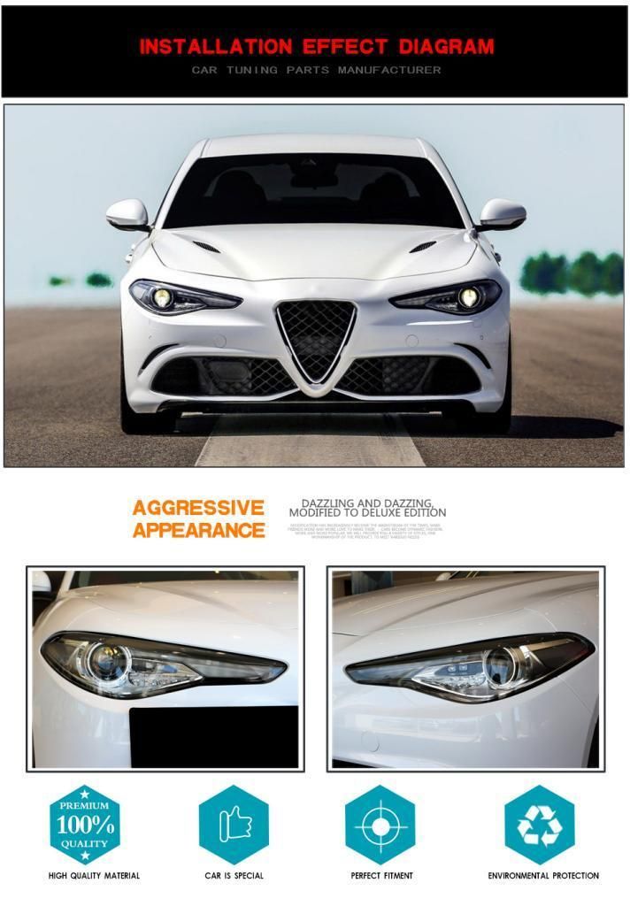 Dry Carbon Fiber Headlight Eyelids for Alfa Romeo Giulia Quadrifoglio Sedan 4-Door 2015-2018