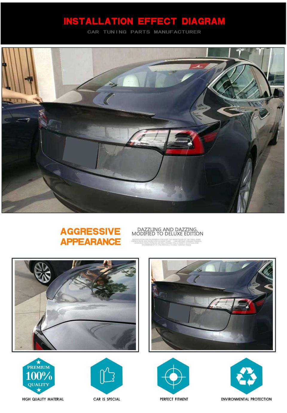 Carbon Fiber Rear Trunk Spoiler for Tesla Model 3 4-Door 2016-2018