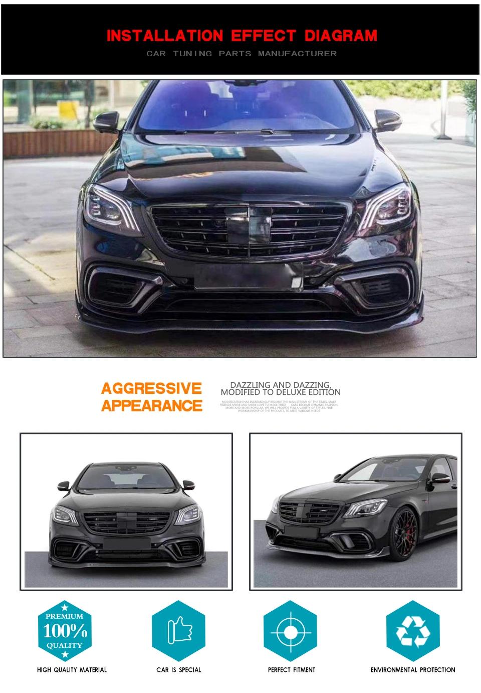 Carbon Fiber Front Bumper Lip Spoiler Splitters for Mercedes-Benz S Class W222 S63 Amg 2018-2020