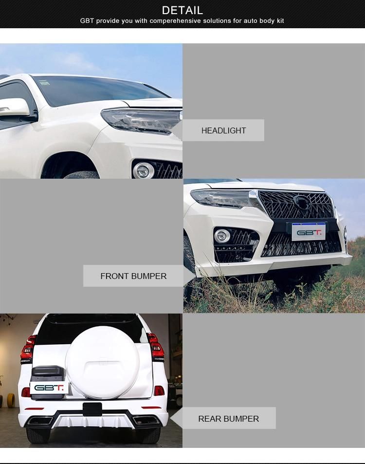 Gbt Hood Fender Headlamp E Style Body Kit Year 2010-2017 to 2018 Front Rear Bumper for Toyota Prado Fj150 Model