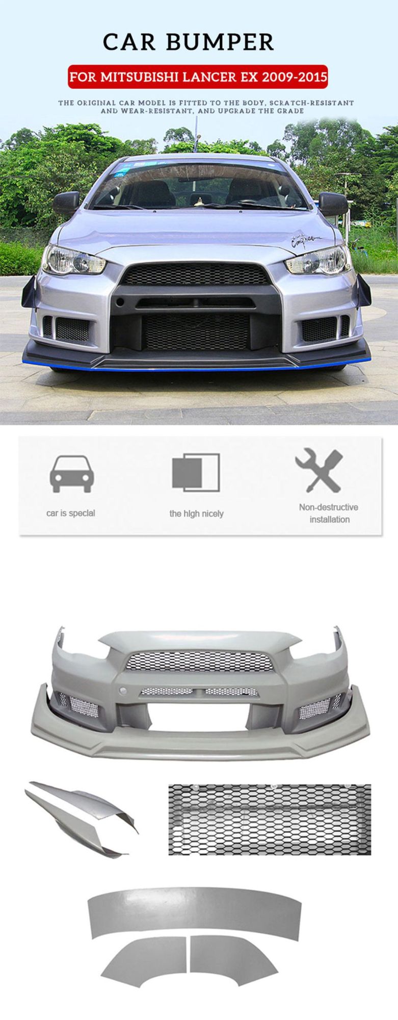Car Front Bumper for Mitsubishi Lancer Varis 2th Generation ABS Plastic Evo Type