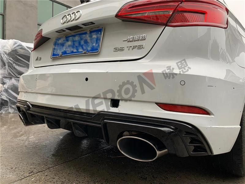 RS3 Style Rear Bumper Diffuser with Exhaust Pipe for Audi 2017 A3 Sedan Hatchback Sport