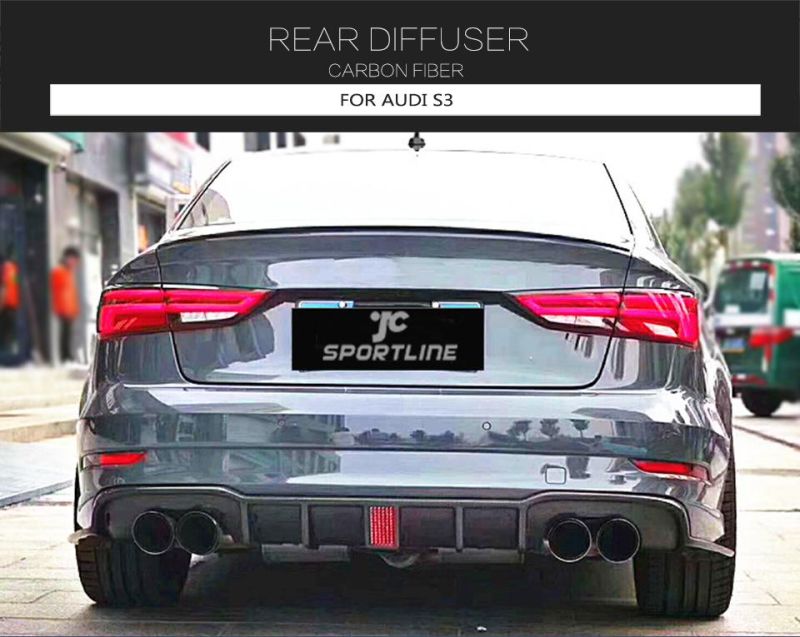 Carbon Fiber Rear Bumper Lip Diffuser with LED for Audi A3 Sline Sedan Convertible S3 2017-2019