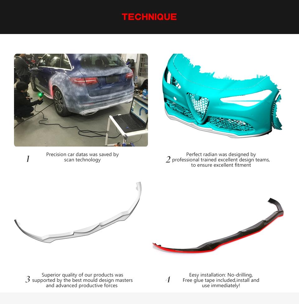 Carbon Fiber Front Bumper Lip Spoiler for Alfa Romeo Giulia Sedan 4-Door 2016-2018 (Black red edge)