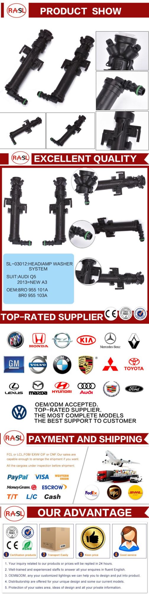 Headlight Washer Nozzle for 8r0 955 101A; 8r0 955 102A