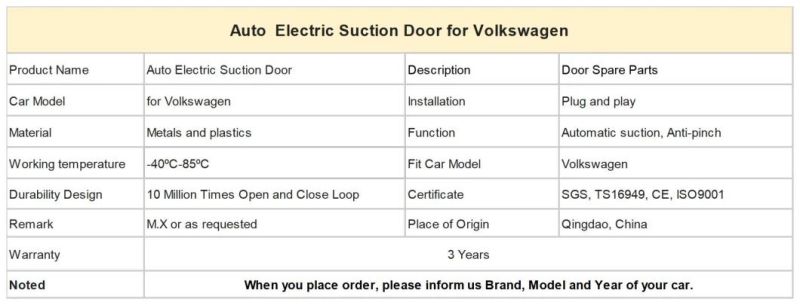 Mingxin China Best Quality Soft Close Automatic System or Lock 4 Door of Volkswagen Passat