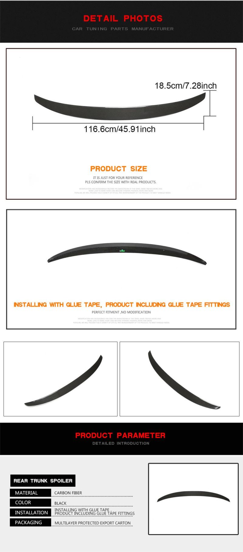 Carbon Fiber Rear Trunk Wing Spoiler for Porsche 911 992 Carrera 4 S 4s Targa 4s 2-Door 2019-2020