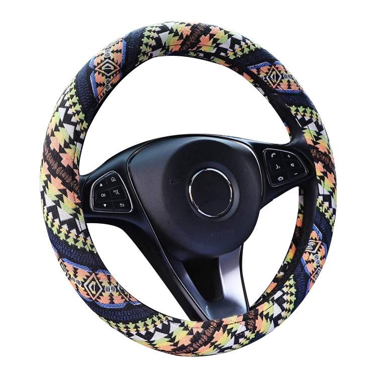 Car Steering Wheel Cover Boho Breathable Coarse Flax Cloth