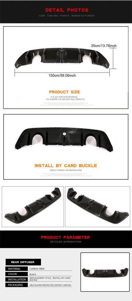 Carbon Fiber Car Rear Bumper Diffuser for Ford Focus RS Hatchback 4-Door 2016-2018