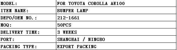 Auto Parts Bumper Lamp for Corolla Ae100 92year