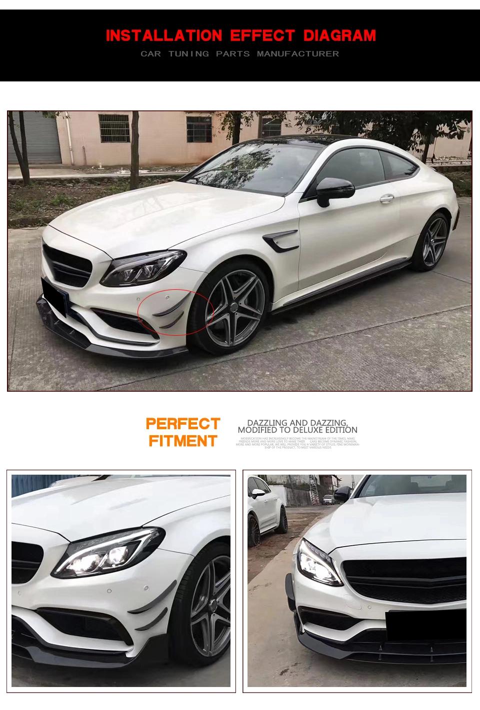 4PCS Carbon Fiber Front Bumper Canard Splitter Kit Moulding Trims for Mercedes-Benz W205 C63 Coupe 2door 2015-2017