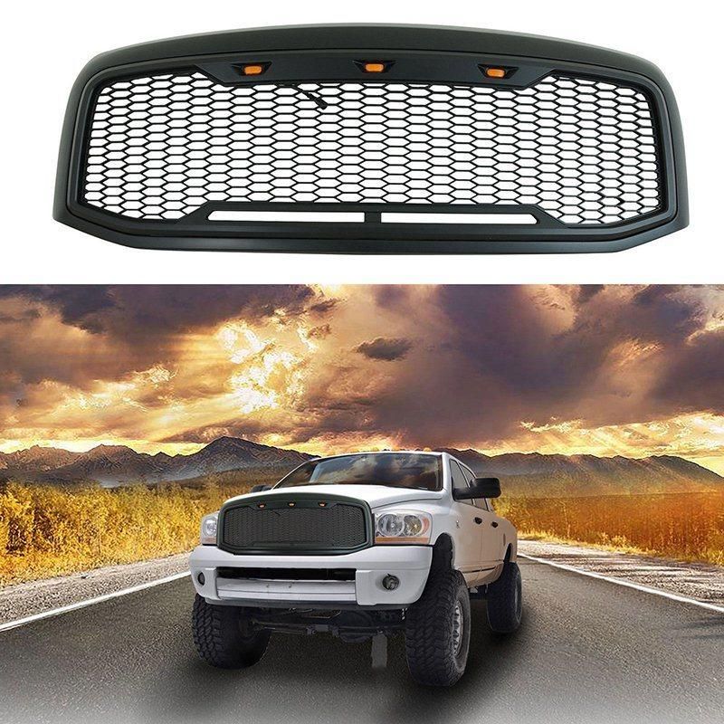 with 3PCS LED Lights 4X4 ABS Plastic Car Front Grilles for Dodge RAM 1500 2013-2018
