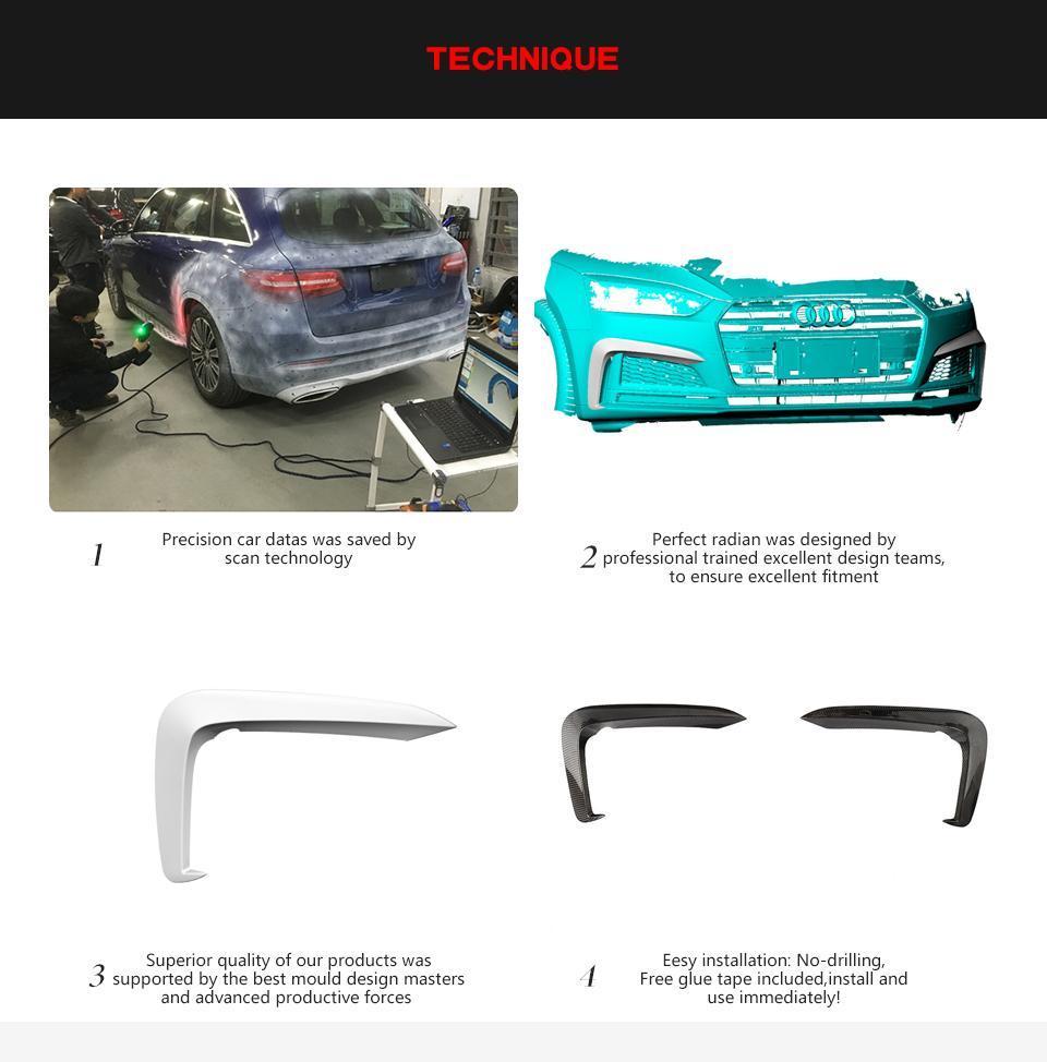 Carbon Fiber Front Bumper Splitter Fins for Audi A5 S5 Sline 2017-2019
