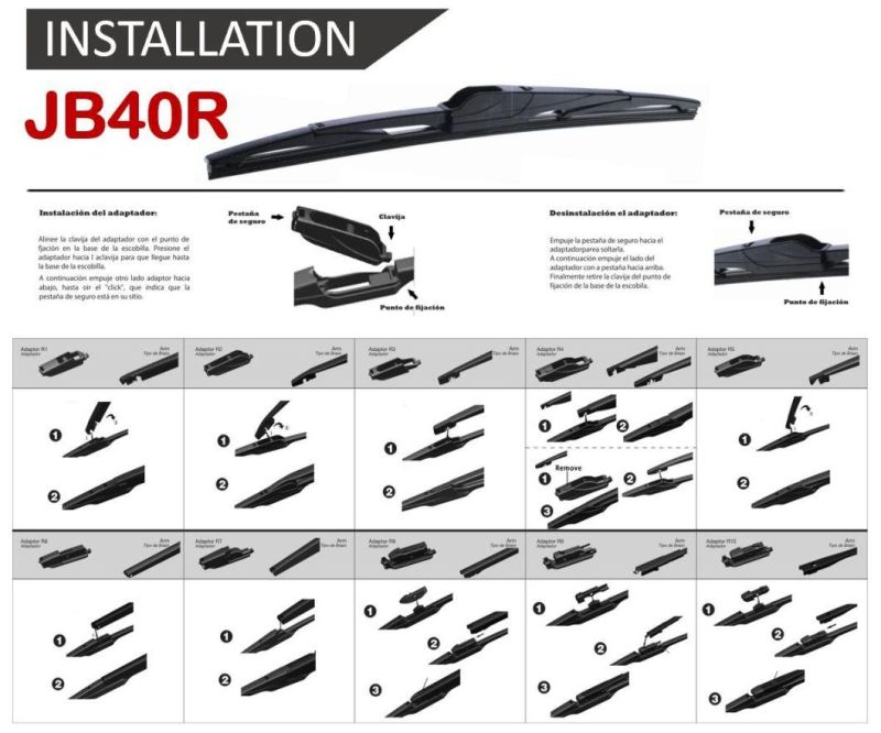 Best Seller Multiclip Rear Wiper Blade Jb40r with 12 OE Clips for All Car, One-for-All Type Universal Multifunctional Rear Wiper Blade Super Manufacturer Supply