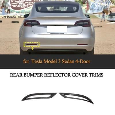 Dry Carbon Fiber Rear Bumper Reflector Cover Trims for Tesla Model 3 Sedan 4-Door 2016-2020