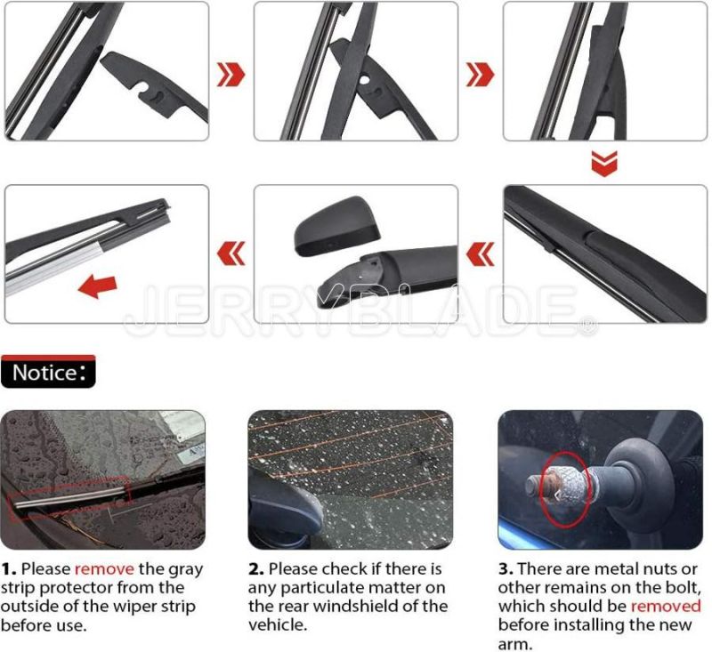 Car 14" Rear Windshield Windscreen Wiper Arm Blade Set, for Honda Fit and Jazz Mk1 2001 2002 2003 2004 2005 2006 2007 2008 OE Rear Wiper Arm Kit