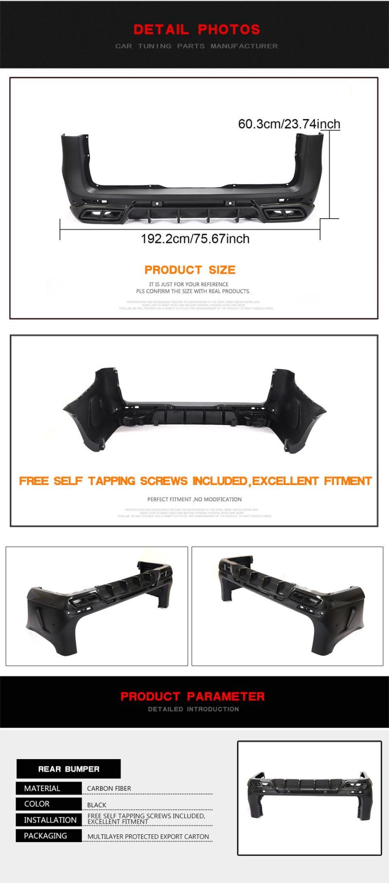 Dry Carbon Fiber Car Rear Bumper Diffuser for Mercedes-Benz V Class W447 V250 V220d 2015 - 2019 Rear Diffuser Bumper Body Kits
