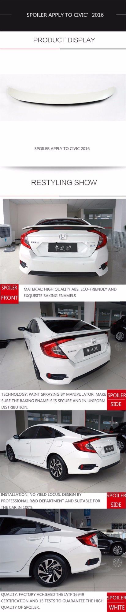 Czj Hottest ABS Rear Roof Lip Spoiler for Civic 2016 with LED Light