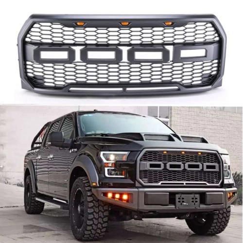 with LED Amber Light 4X4 ABS Plastic Car Front Grille for Ford F150 Raptor 2016-2019