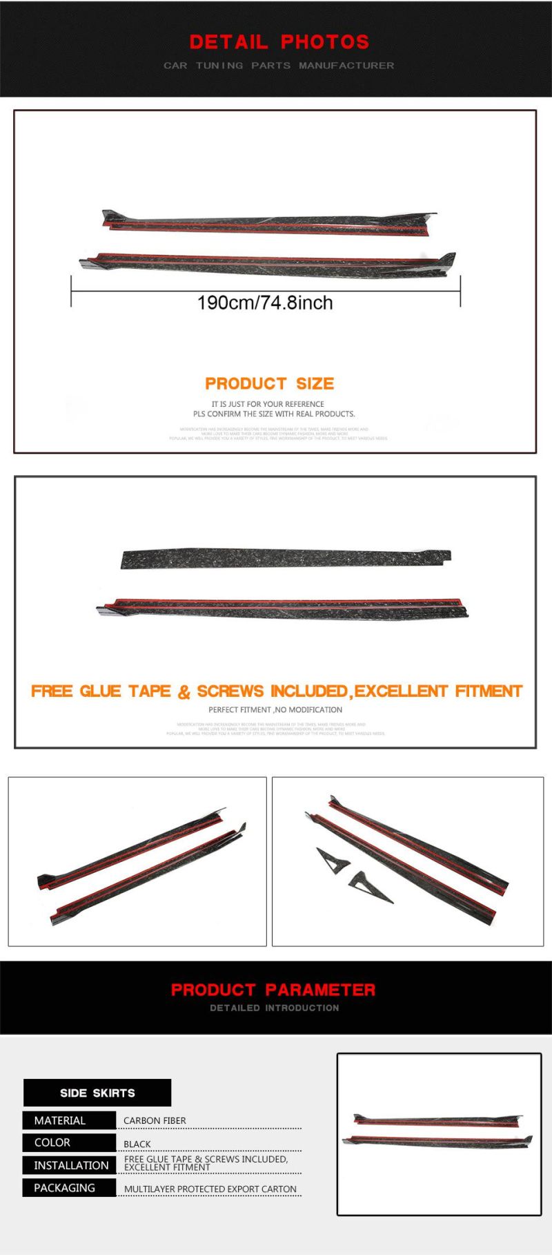 Carbon Fiber Side Skirts for Lamborghini Huracan 2014-2018
