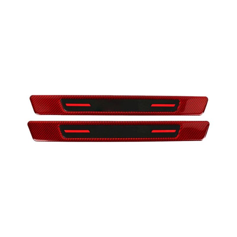 Carbon Fiber Red Rubber Car Door Sill Scuff Plate Cover Step Protecto