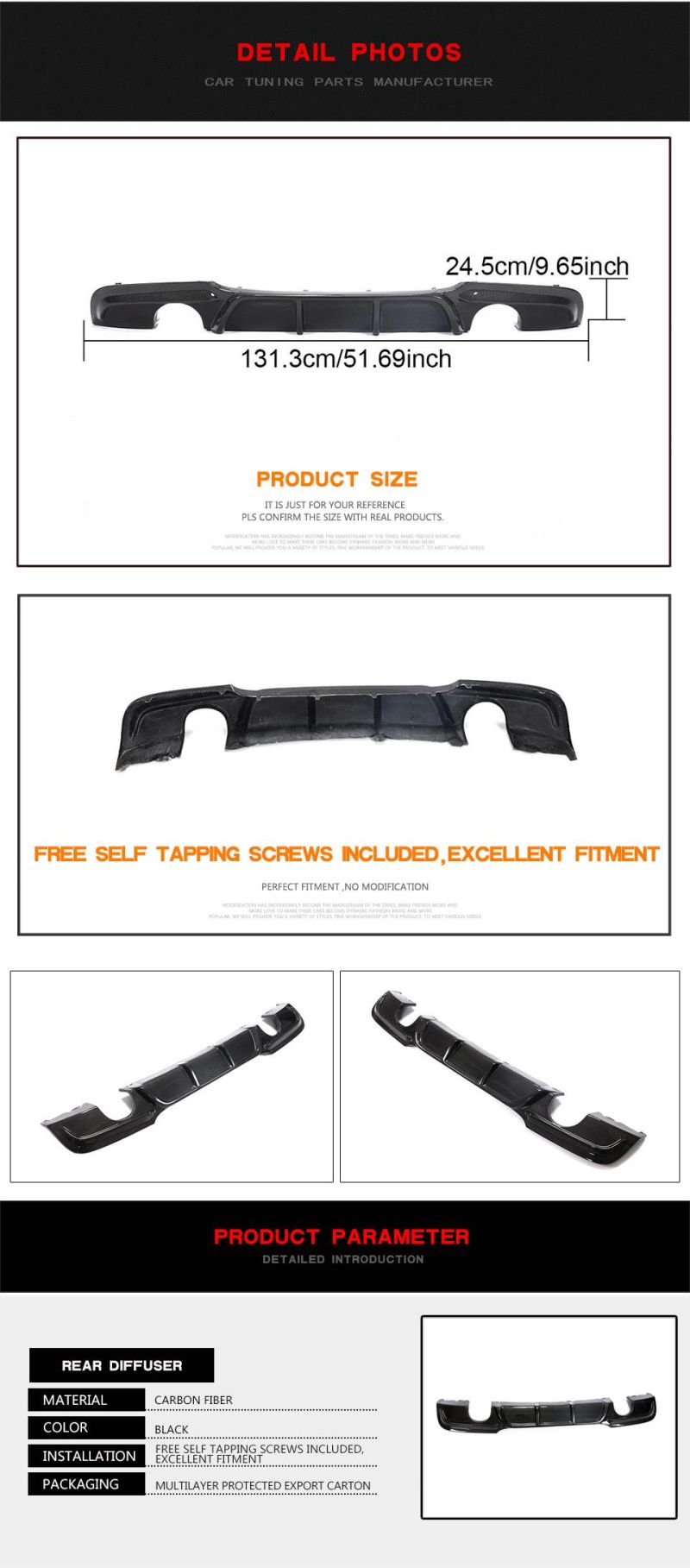 Carbon Fiber Rear Diffuser for BMW 3 Series E90 325I 335I M Sport Sedan 4-Door 2009-2013