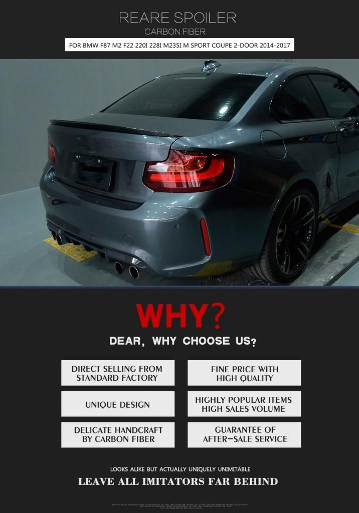 Carbon Fiber Rear Spoiler for BMW F87 M2 F22 220I 228I M235I M Sport Coupe 2-Door 14-17 (Fits: F22 F87 M2)