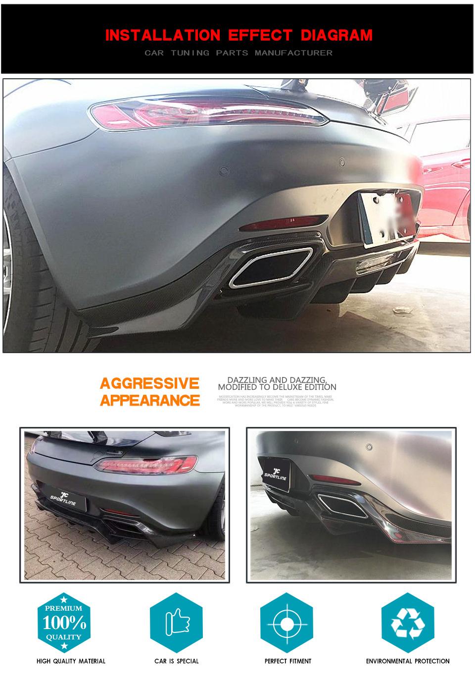 Carbon Fiber Rear Bumper Diffuser for Mercedes Benz Amg Gt R 2015-2017