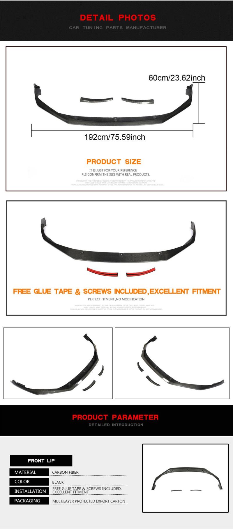 Carbon Fiber Front Bumper Lip Splitter for Porsche Panamera 971 4s Hatchback 4-Door 2017-2019