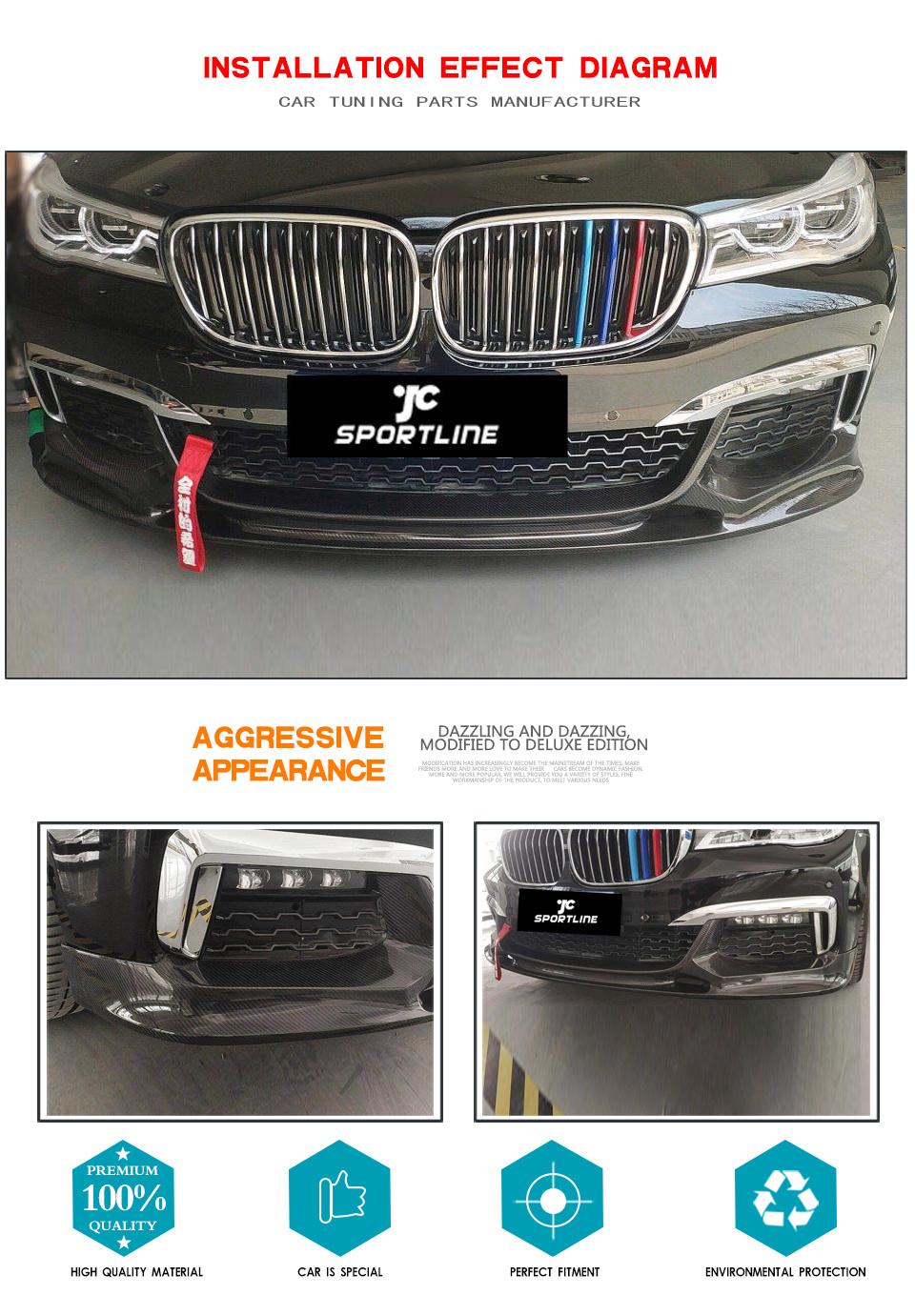 FRP Front Bumper Lip Spoiler Splitters Matt Black for BMW 7 Series G11 G12 M Sport 2016-2018