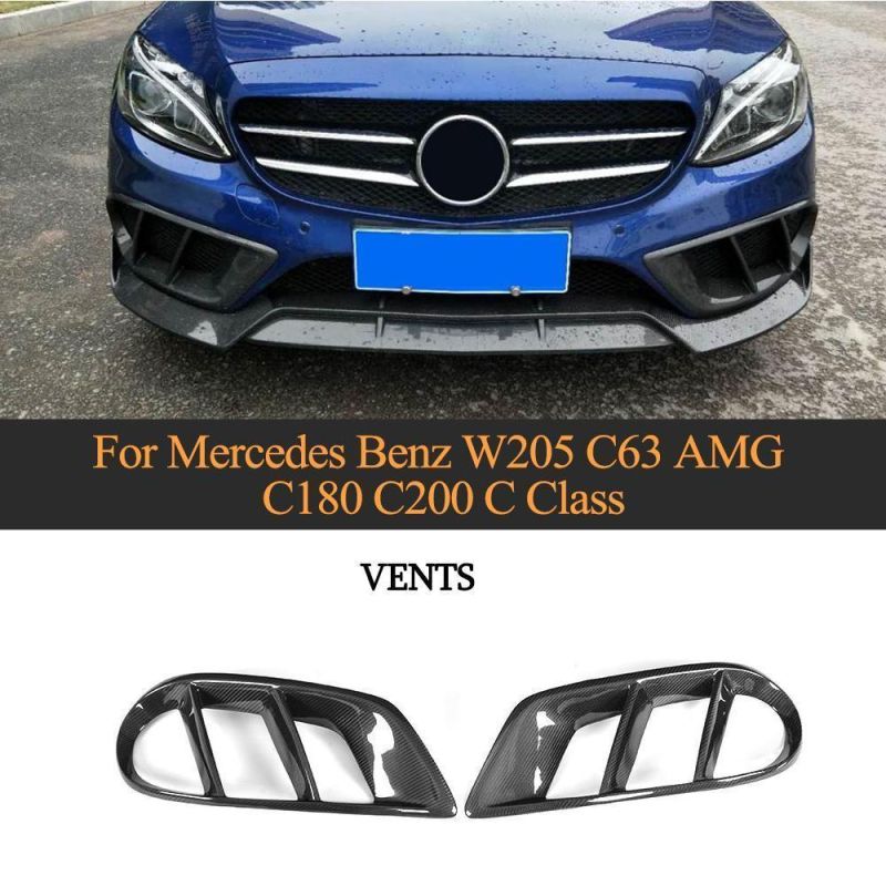 Carbon Fiber Front Bumper Air Vents Outlet Cover Trim for Mercedes Benz W205 C Class 2015-2017