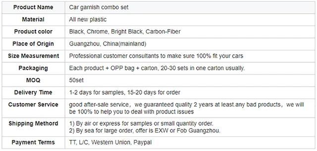 Hot Sale Cheap Car Models Accessories Black Chrome Combo Set Vigo 2012 Chinese Factory