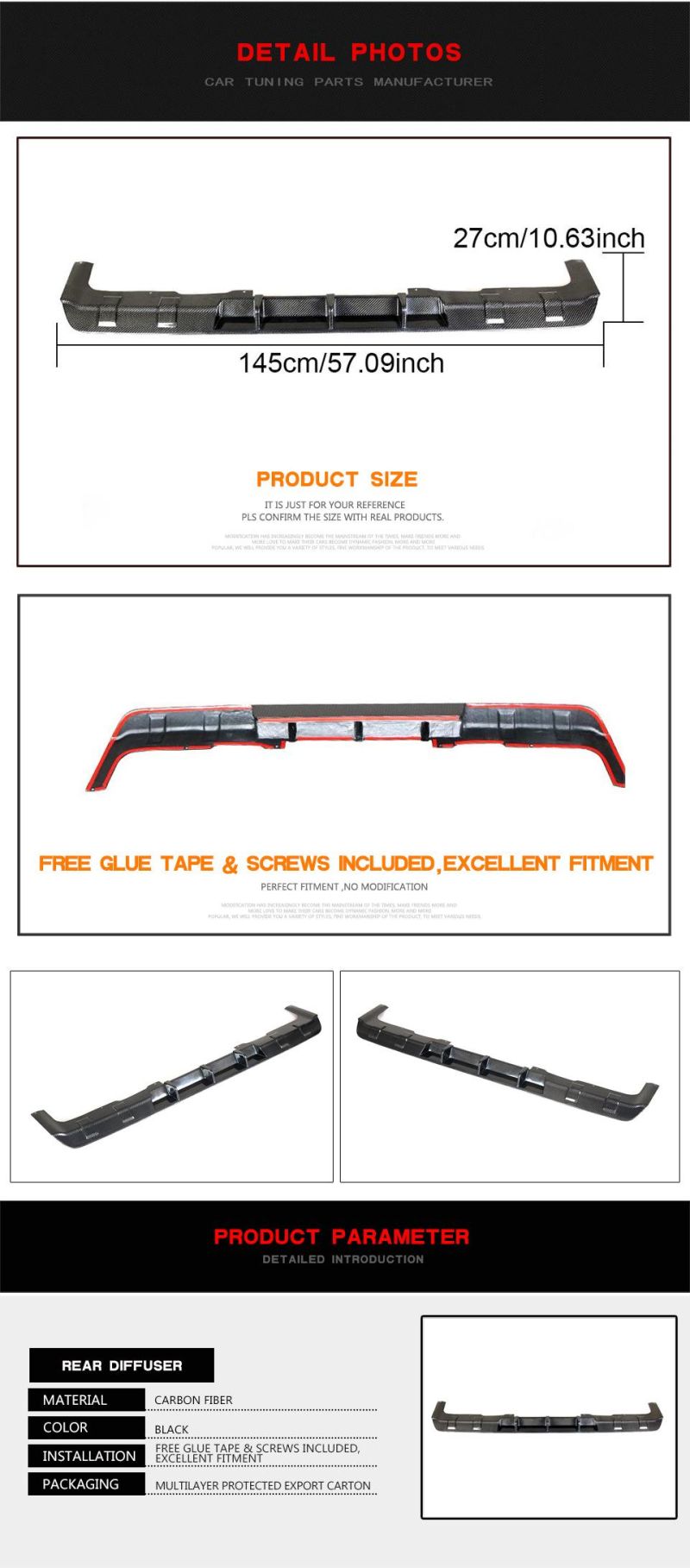 Jc Sportline G550 G55 G500 G63 Rear Bumper Diffuser for Mercedes-Benz G Class G63 Amg 2019-2020 Base Sport Utility 4-Door