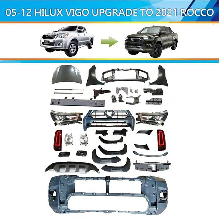 Car Accessories Front Bumper Facelift Conversion Bodykit Body Kit for Toyota Hilux Vigo 2008-2012 Change Upgrade to 2021 Revo Rocco