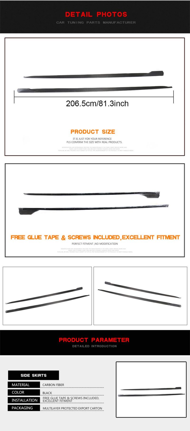 Carbon Fiber Side Skirt Extensions for Audi A5 S5 4-Door 2017-2019