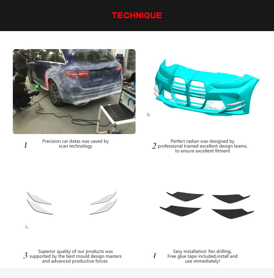 Carbon Fiber Front Bumper Canards for BMW 3 4series G80 M3 G82 G83 M4 2D 4-Door 2021-2022