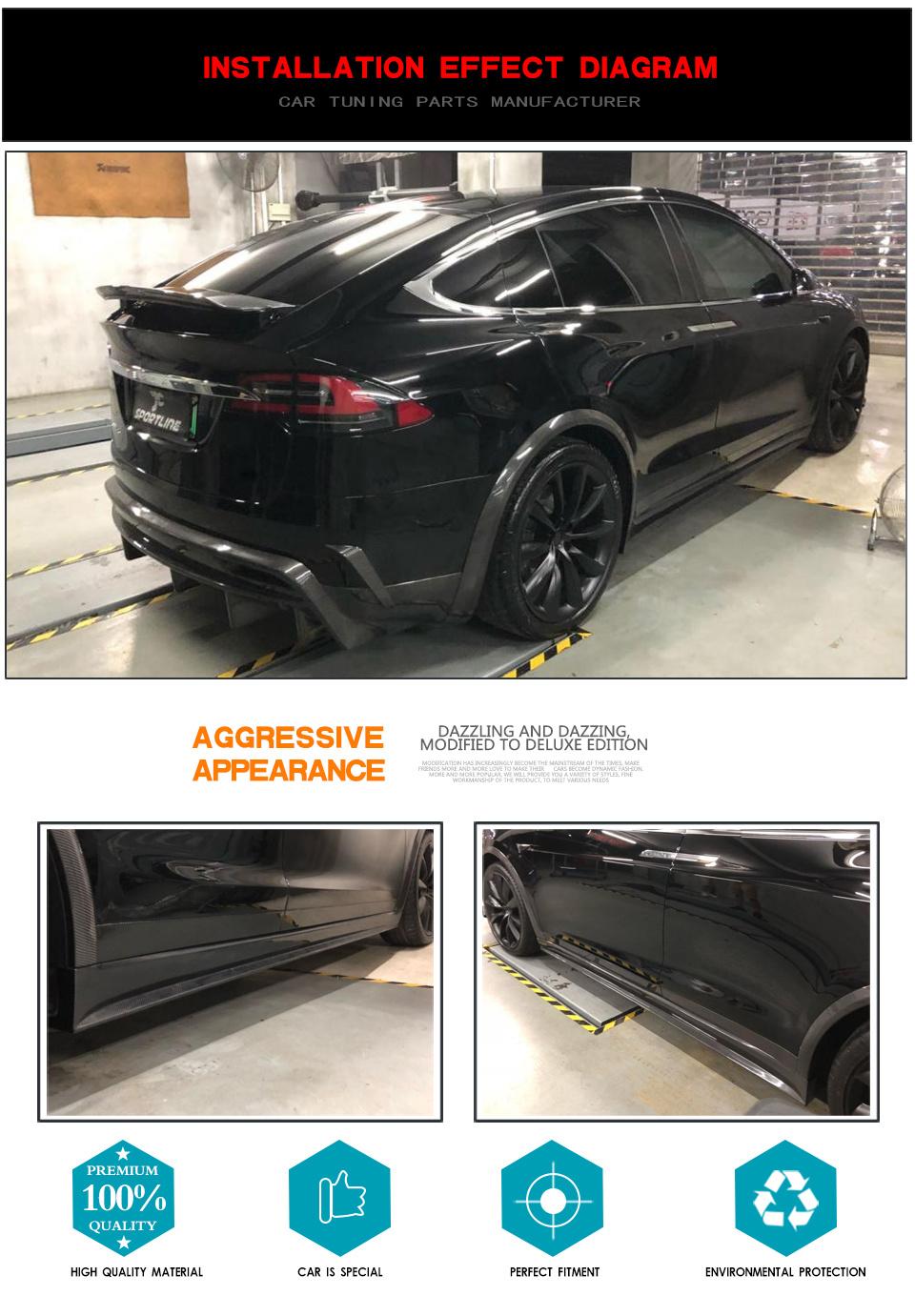 Carbon Fiber Car Side Skirts for Tesla Model X P90 75D P100 2016-2018