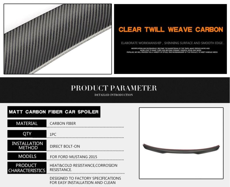Carbon Fiber Rear Trunk Spoiler for Ford Mustang 2015