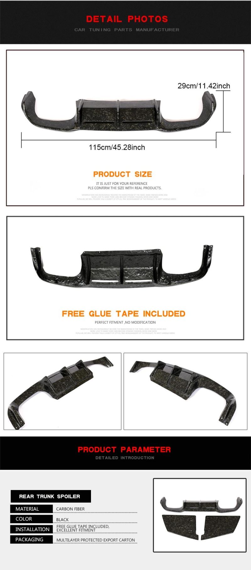 3PCS/Set M2 Forged Carbon Fiber Rear Bumper Diffuser for BMW 2series F87 M2 2014-2017