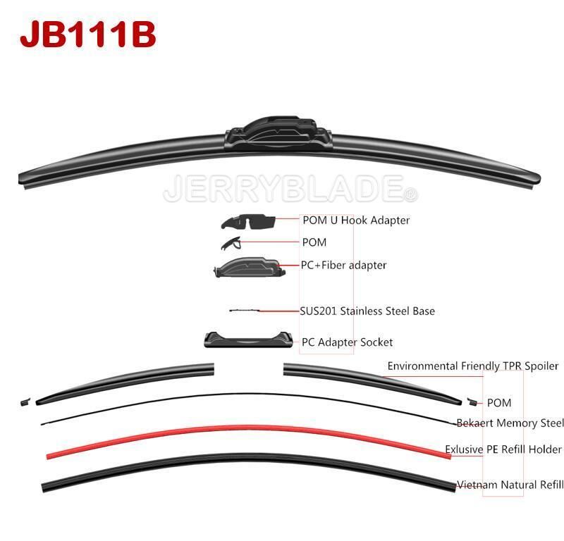 Jb111b Multi-Clip Frameless Flat Wiper Blade OEM Super Quality Multi-Type OE Specific Adaptor Aerotwin Wiper Blade New Universal Popular Beam Blade