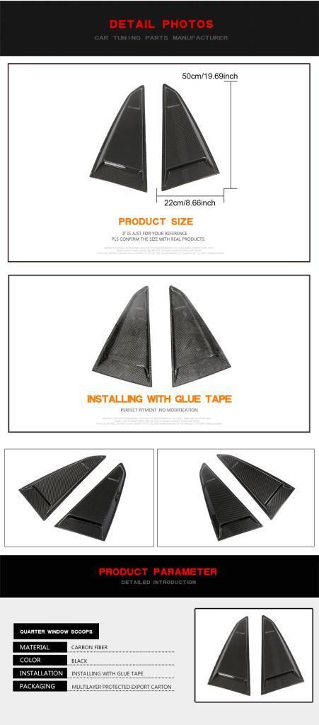 Carbon Fiber Rear Window Vents Trims for Audi Tt Tts Ttrs Coupe 2-Door 2015-2018