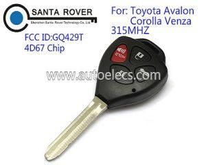 Hot Selling for Toyota Gq429t Avalon Corolla Venza 4 Button Remote Key 315MHz 4D67 Chip