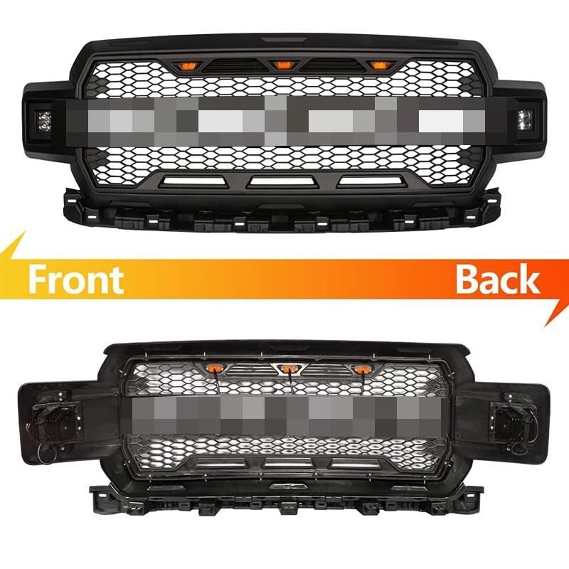 with 5PCS LED Light 4X4 ABS Plastic Matte Black Car Front Grill Grille for Ford F150 F-150 2018