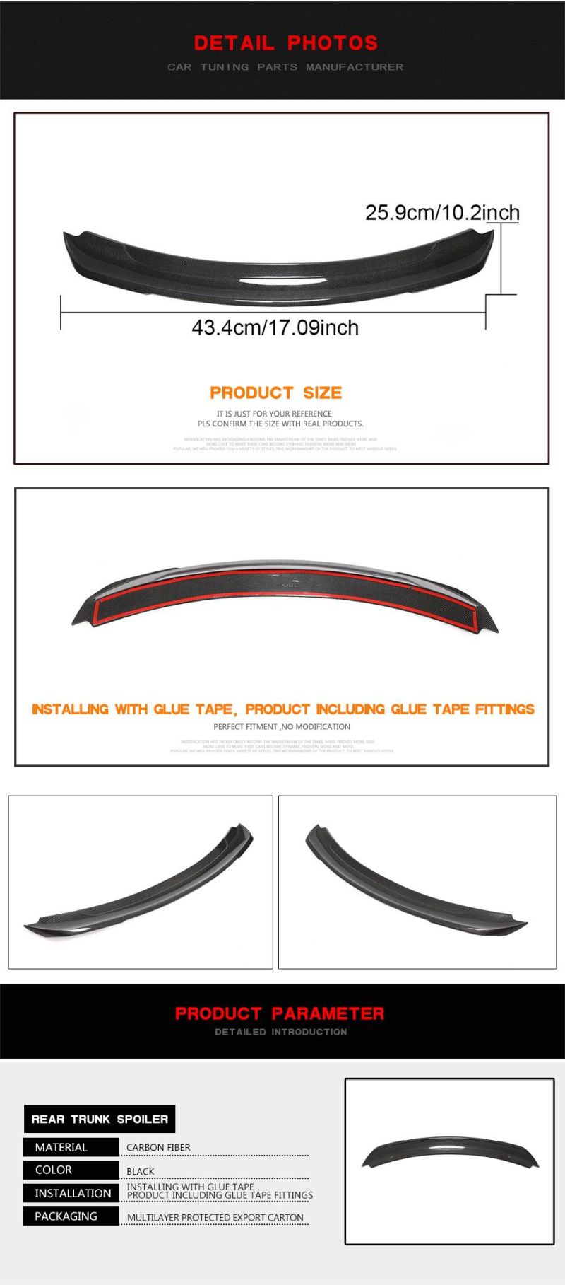 Carbon Fiber Rear Trunk Spoiler Wing for Ford Mustang Gt Coupe 2-Door 2015-2020