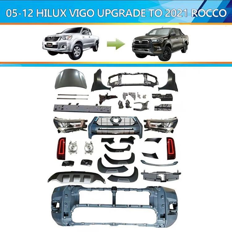 Car Front Bumper Facelift Conversion Bodykit Body Kit for Toyota Hilux Vigo 2008-2012 Change Upgrade to 2021 Revo Rocco