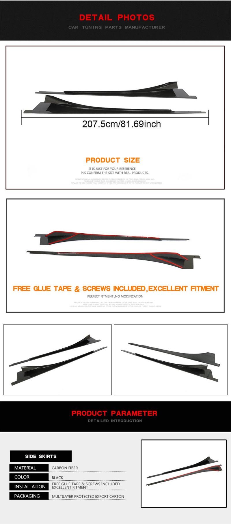 Carbon Fiber I8 Side Skirts Extension for BMW I8 Coupe 2014 - 2018