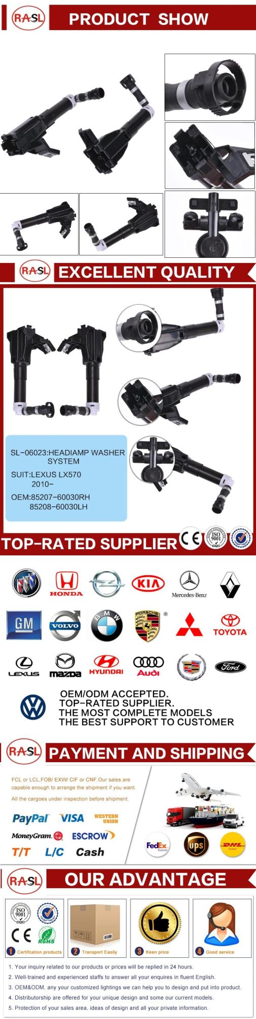 Headlight Washer Nozzle for Lx450 Lx570 2007- OE: 85208-60030 85207-60030