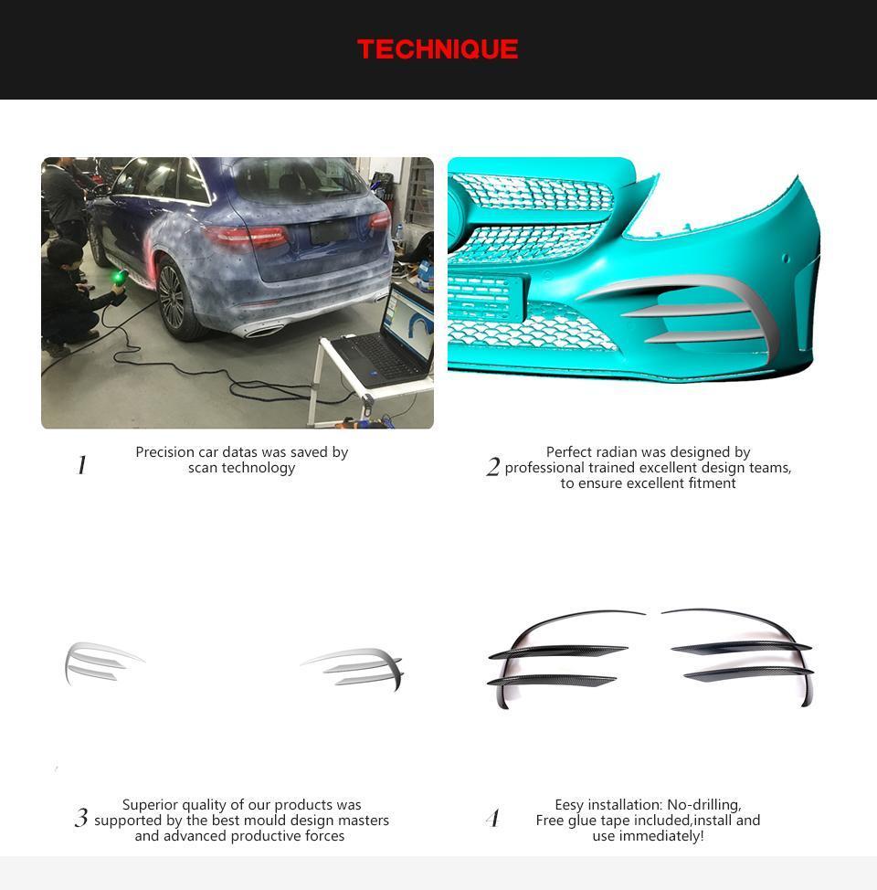 Carbon Fiber W205 C205 A205 Front Bumper Canards for Mercedes Benz C Class C200 C300 2D 4D 2019-2020