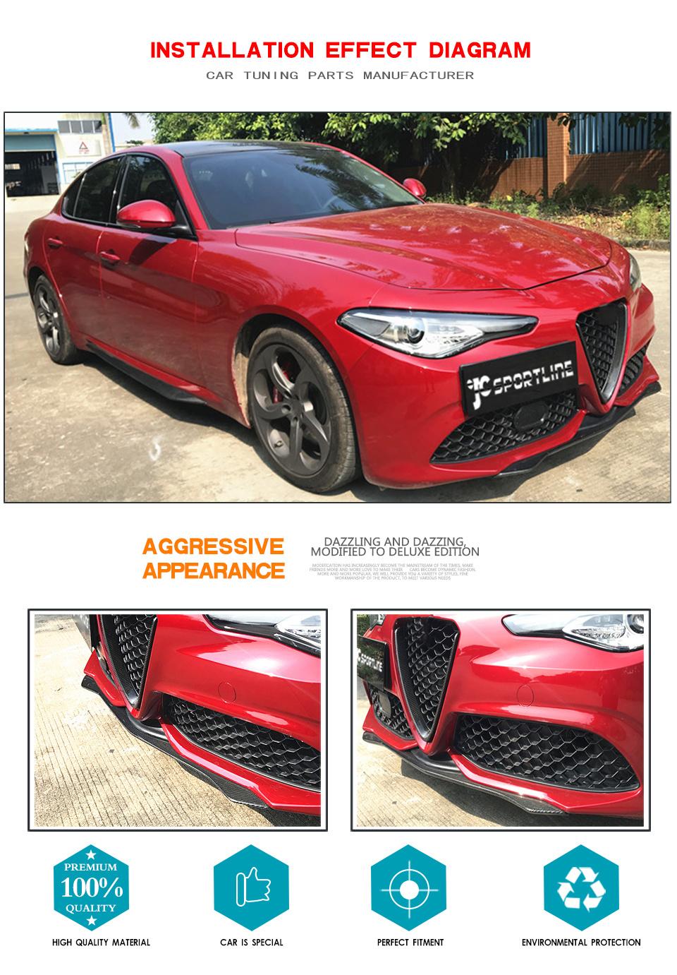 Carbon Fiber Front Bumper Lip for Alfa Romeo Giulia 2017-2020